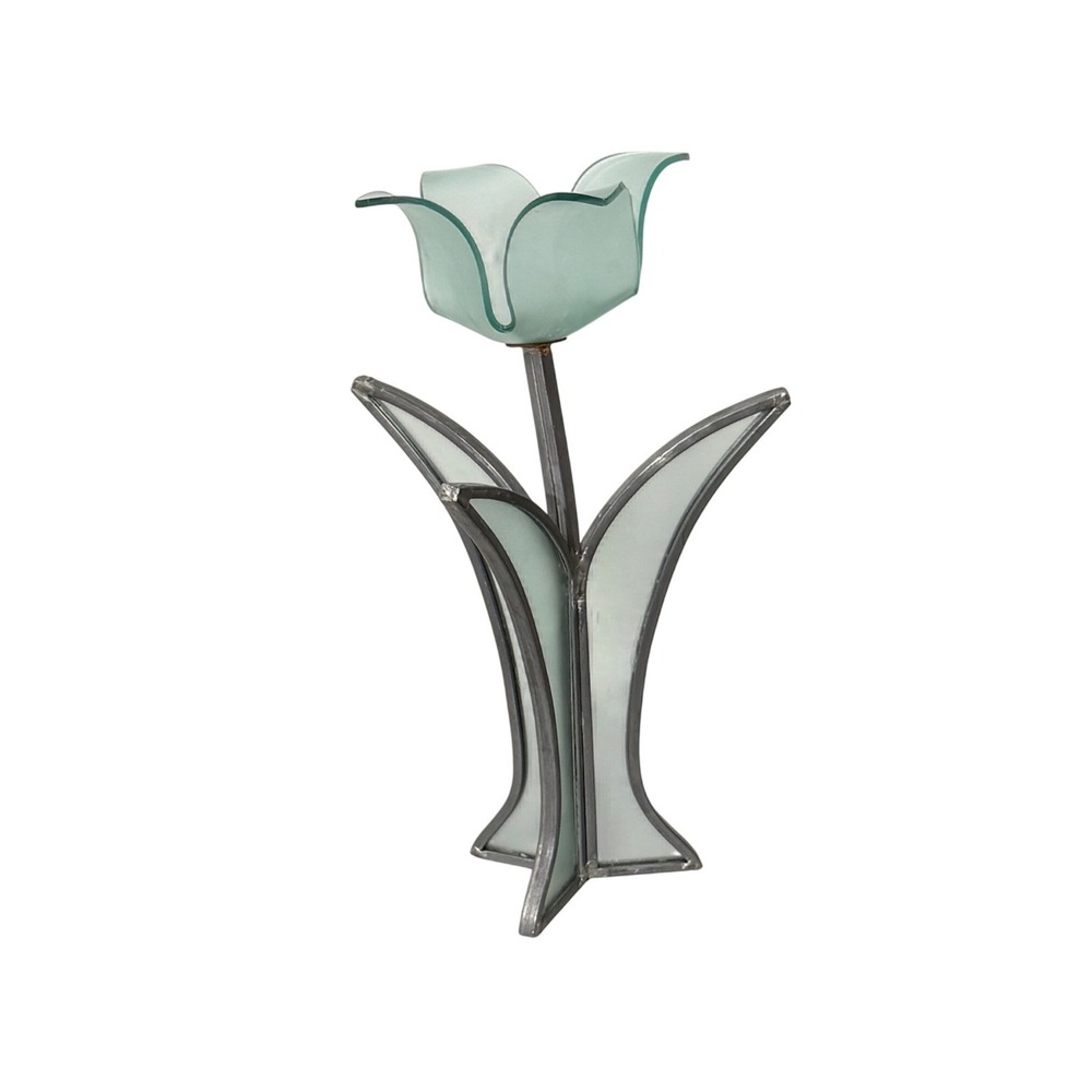 Vintage Stained Glass Tulip Sculpture Decor Seafoam Green Mexican Art